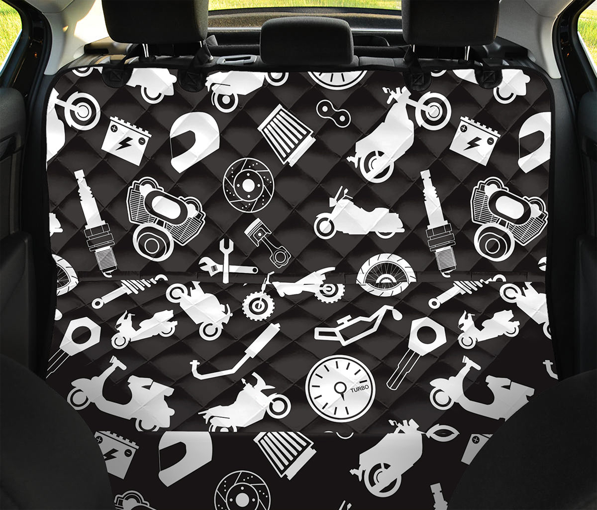 Motorcycle Equipment Pattern Print Pet Car Back Seat Cover