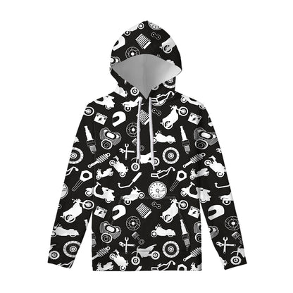 Motorcycle Equipment Pattern Print Pullover Hoodie