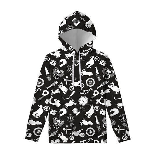 Motorcycle Equipment Pattern Print Pullover Hoodie