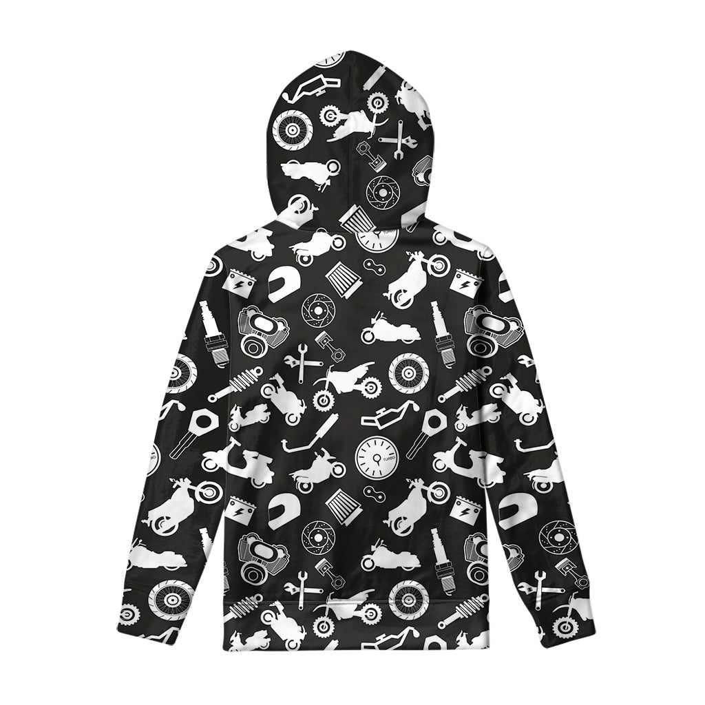 Motorcycle Equipment Pattern Print Pullover Hoodie