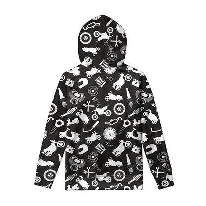 Motorcycle Equipment Pattern Print Pullover Hoodie