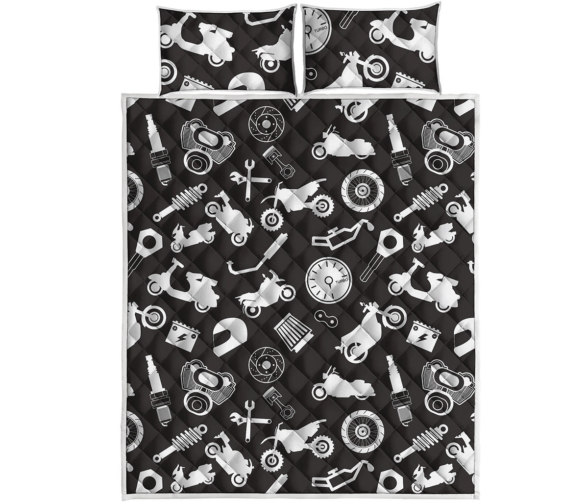 Motorcycle Equipment Pattern Print Quilt Bed Set