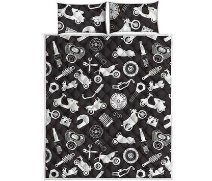 Motorcycle Equipment Pattern Print Quilt Bed Set
