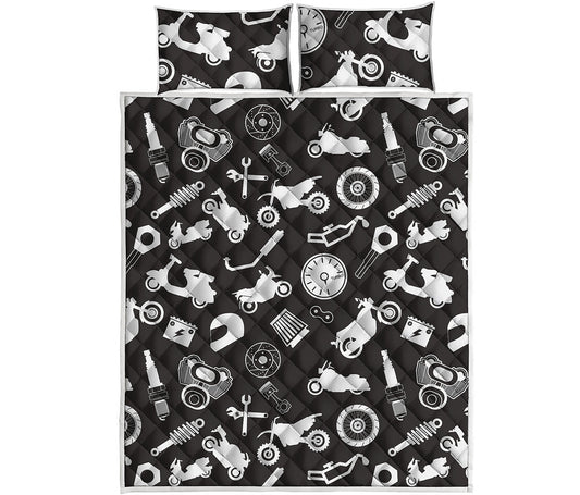 Motorcycle Equipment Pattern Print Quilt Bed Set
