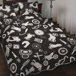 Motorcycle Equipment Pattern Print Quilt Bed Set