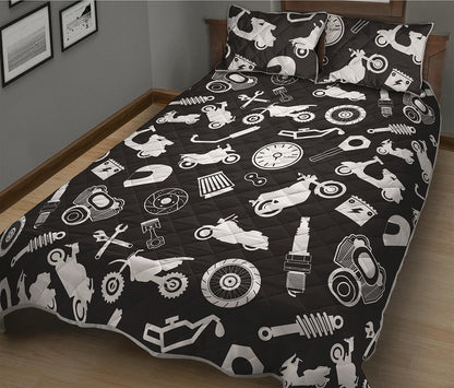 Motorcycle Equipment Pattern Print Quilt Bed Set