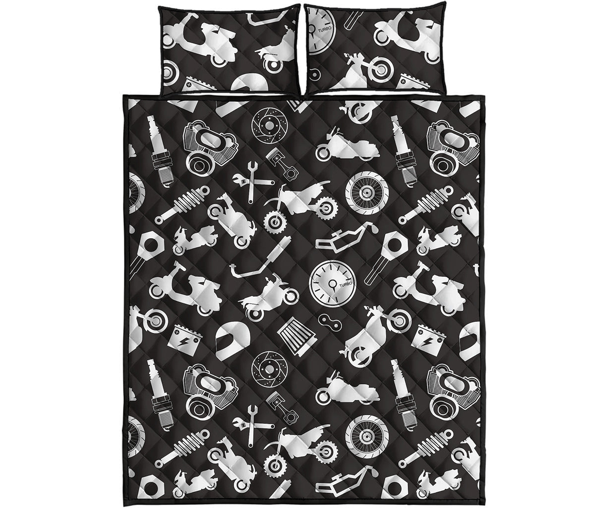 Motorcycle Equipment Pattern Print Quilt Bed Set