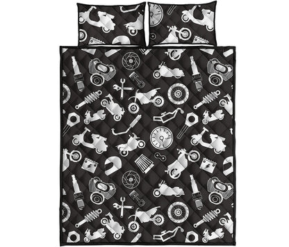Motorcycle Equipment Pattern Print Quilt Bed Set