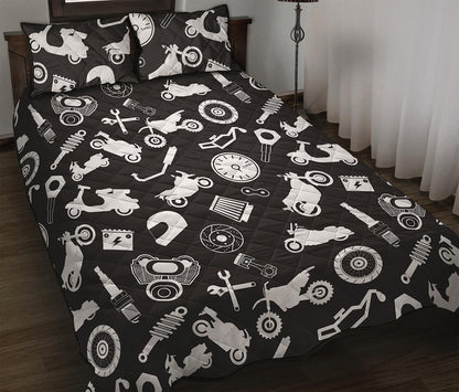 Motorcycle Equipment Pattern Print Quilt Bed Set