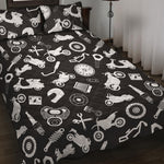 Motorcycle Equipment Pattern Print Quilt Bed Set