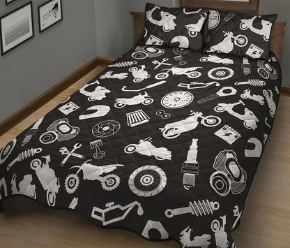 Motorcycle Equipment Pattern Print Quilt Bed Set