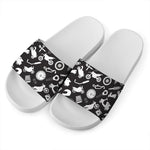 Motorcycle Equipment Pattern Print White Slide Sandals