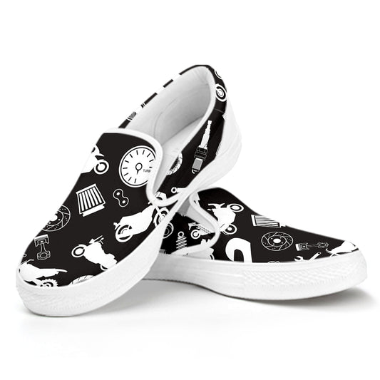 Motorcycle Equipment Pattern Print White Slip On Shoes