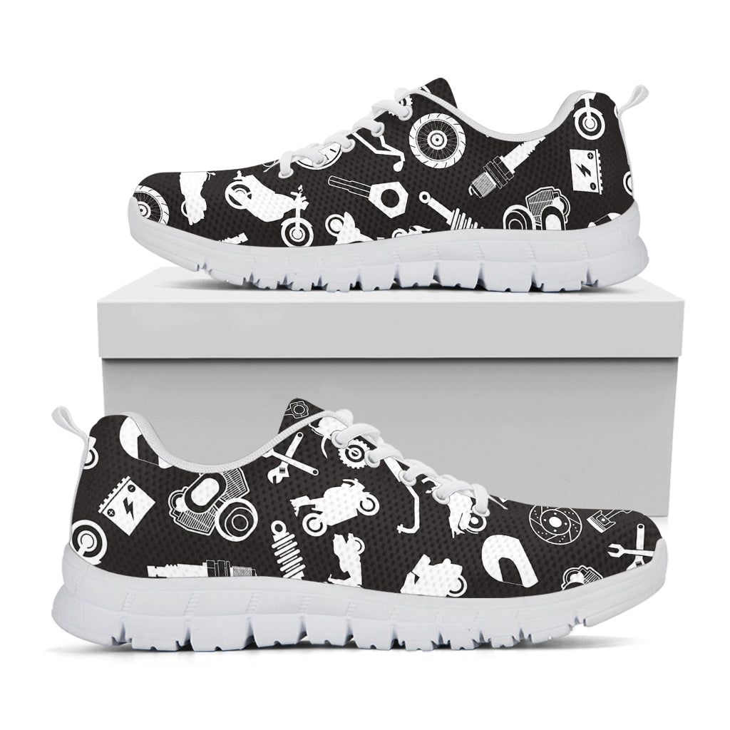 Motorcycle Equipment Pattern Print White Sneakers