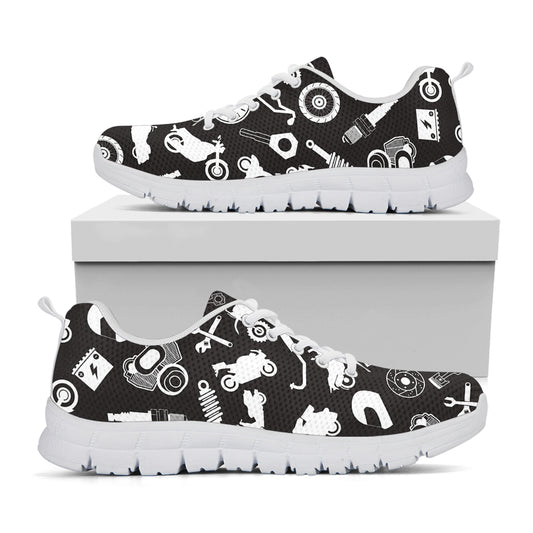 Motorcycle Equipment Pattern Print White Sneakers