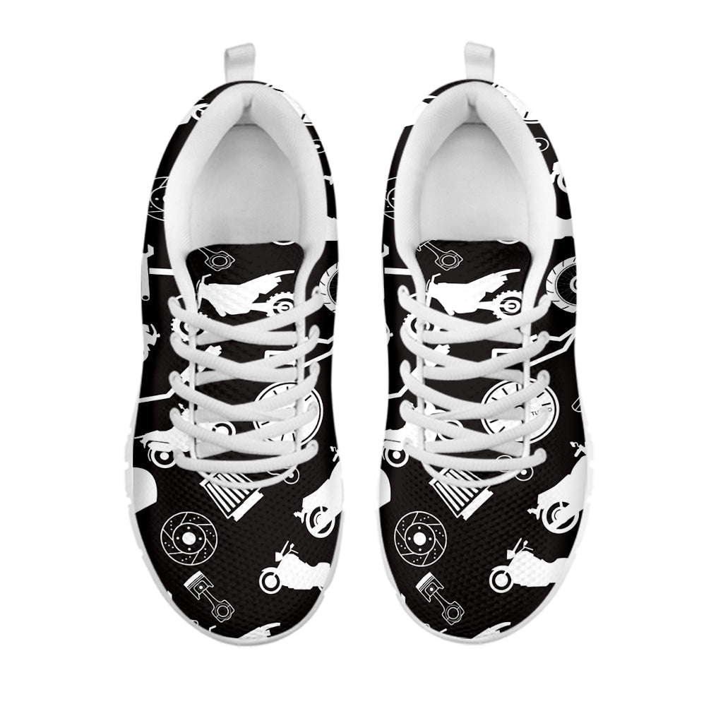 Motorcycle Equipment Pattern Print White Sneakers
