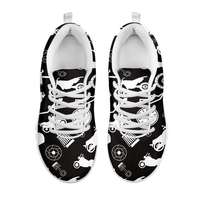 Motorcycle Equipment Pattern Print White Sneakers