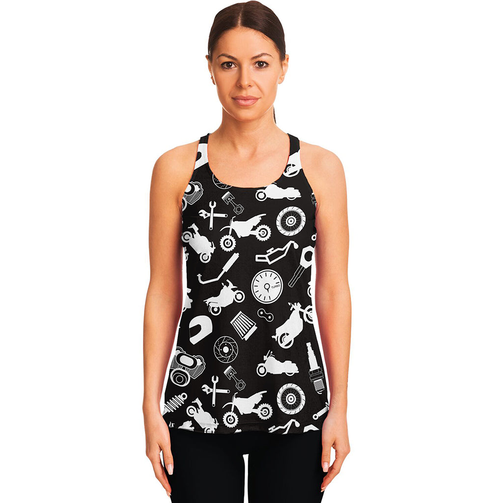 Motorcycle Equipment Pattern Print Women's Racerback Tank Top
