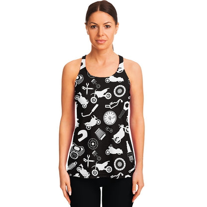 Motorcycle Equipment Pattern Print Women's Racerback Tank Top