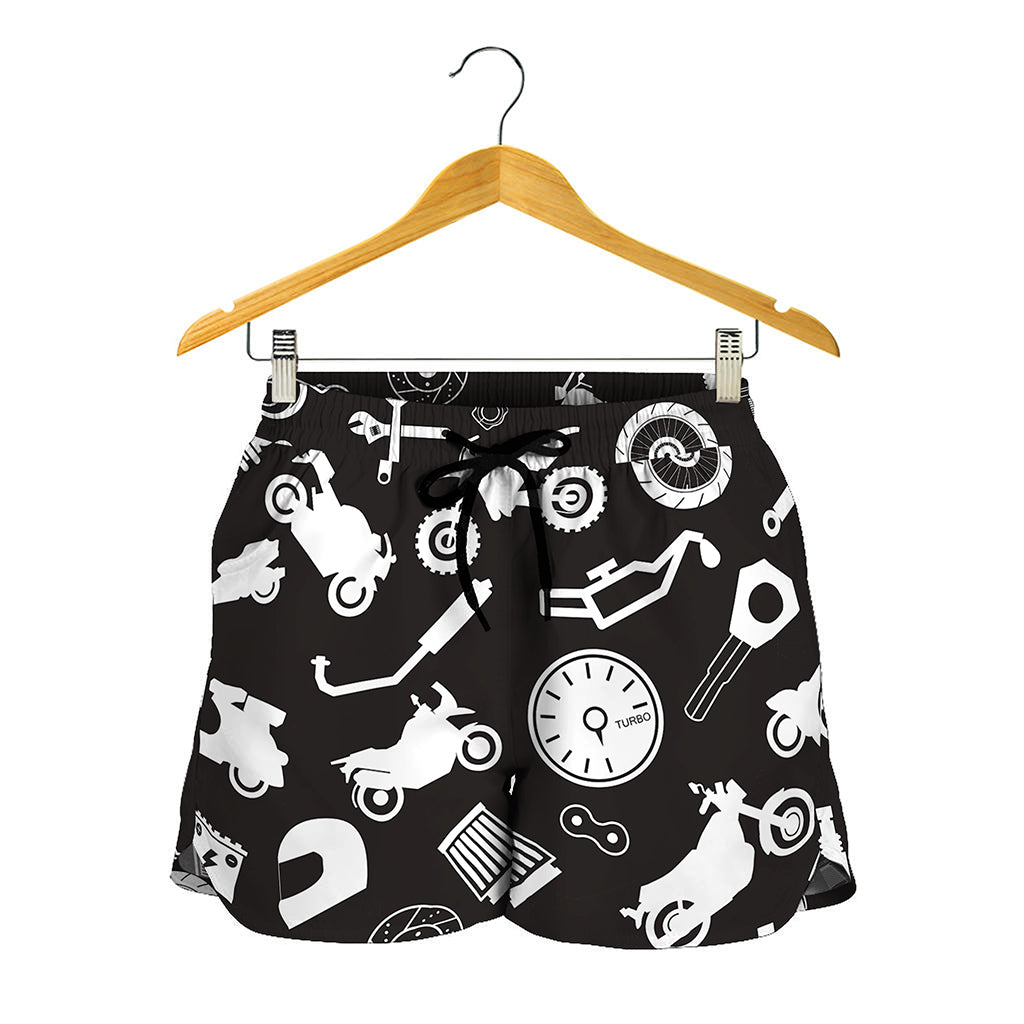 Motorcycle Equipment Pattern Print Women's Shorts