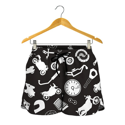 Motorcycle Equipment Pattern Print Women's Shorts