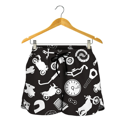 Motorcycle Equipment Pattern Print Women's Shorts