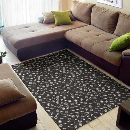 Motorcycle Parts Pattern Print Area Rug