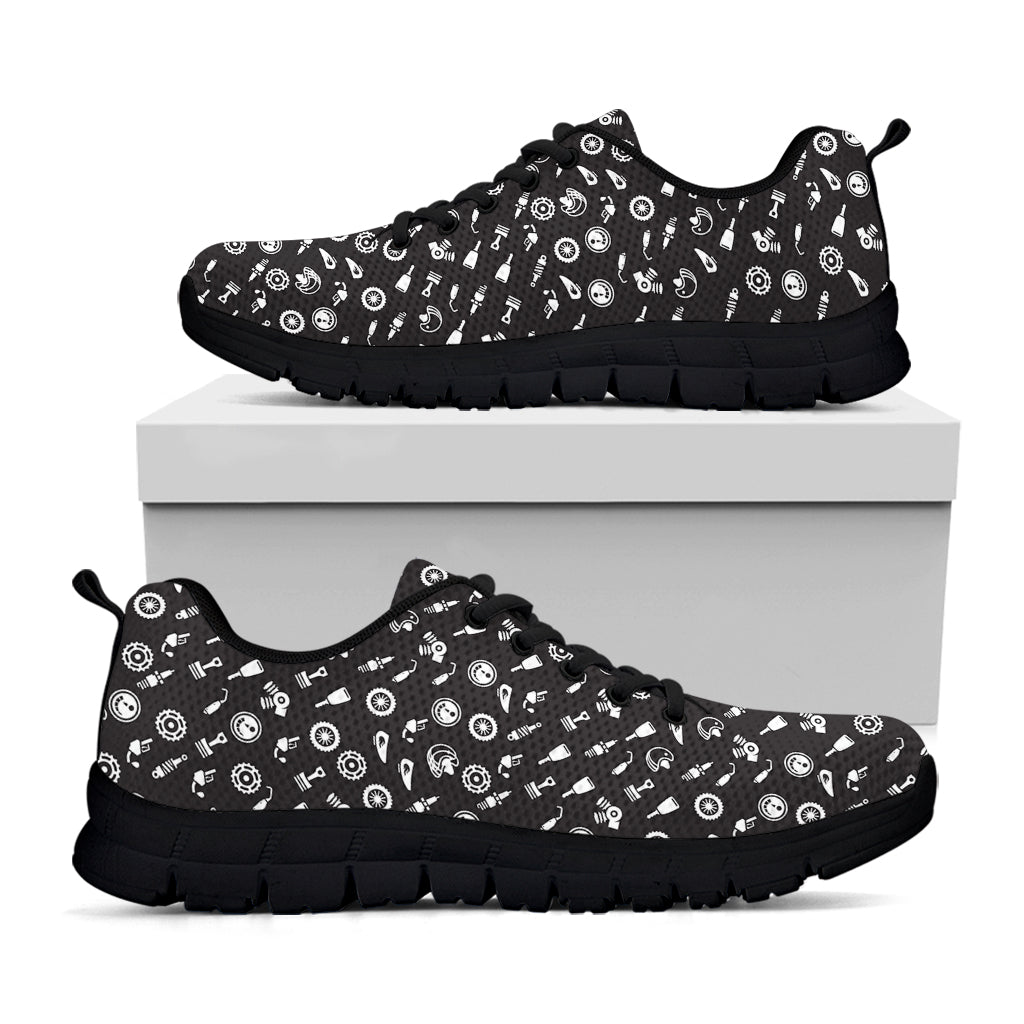 Motorcycle Parts Pattern Print Black Sneakers