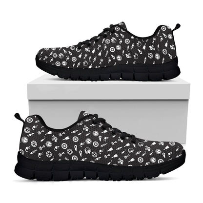 Motorcycle Parts Pattern Print Black Sneakers