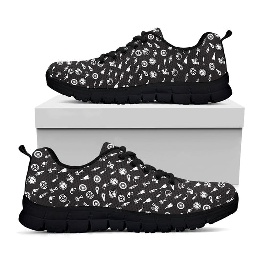 Motorcycle Parts Pattern Print Black Sneakers
