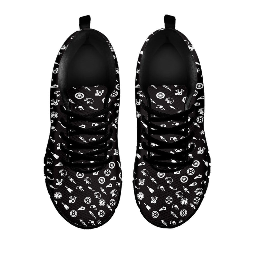 Motorcycle Parts Pattern Print Black Sneakers