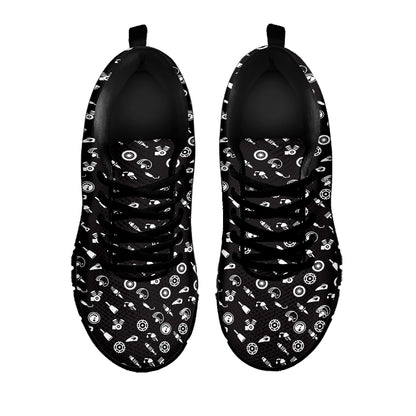 Motorcycle Parts Pattern Print Black Sneakers