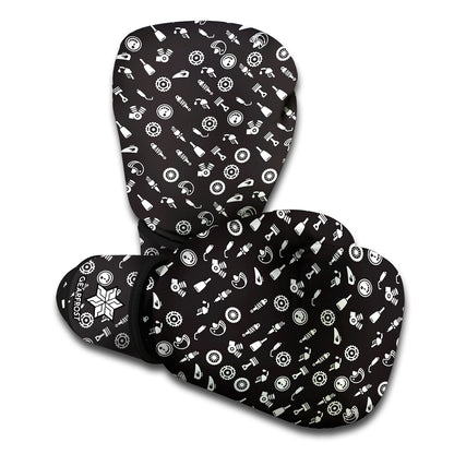 Motorcycle Parts Pattern Print Boxing Gloves