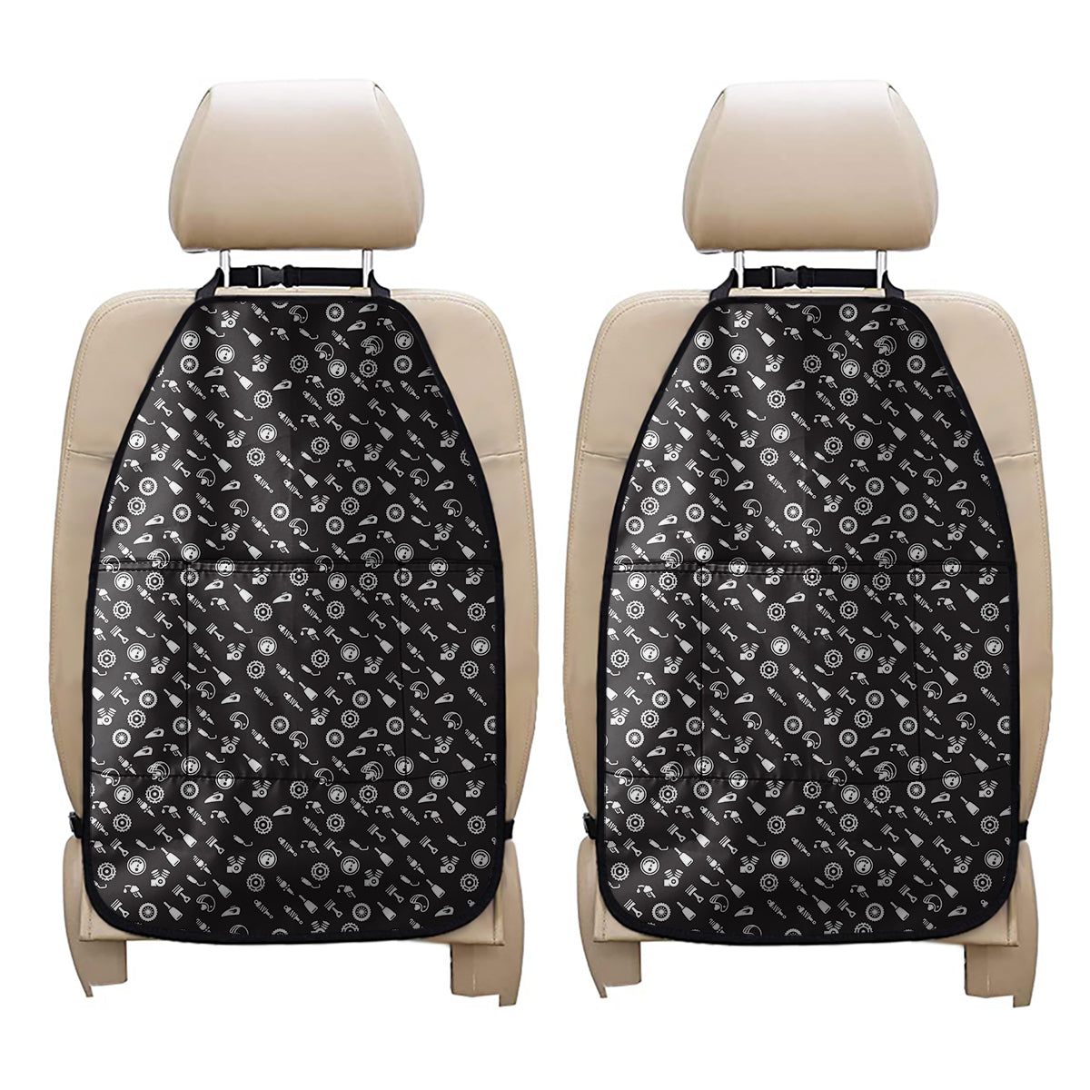 Motorcycle Parts Pattern Print Car Seat Organizers