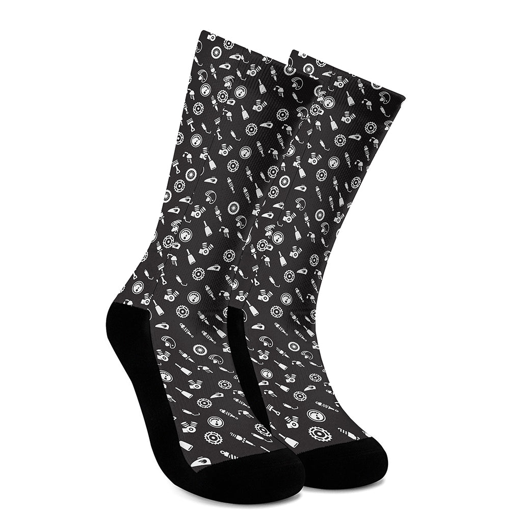 Motorcycle Parts Pattern Print Crew Socks