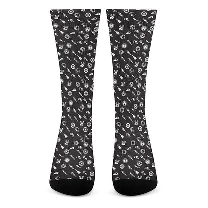 Motorcycle Parts Pattern Print Crew Socks