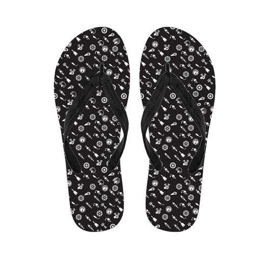 Motorcycle Parts Pattern Print Flip Flops