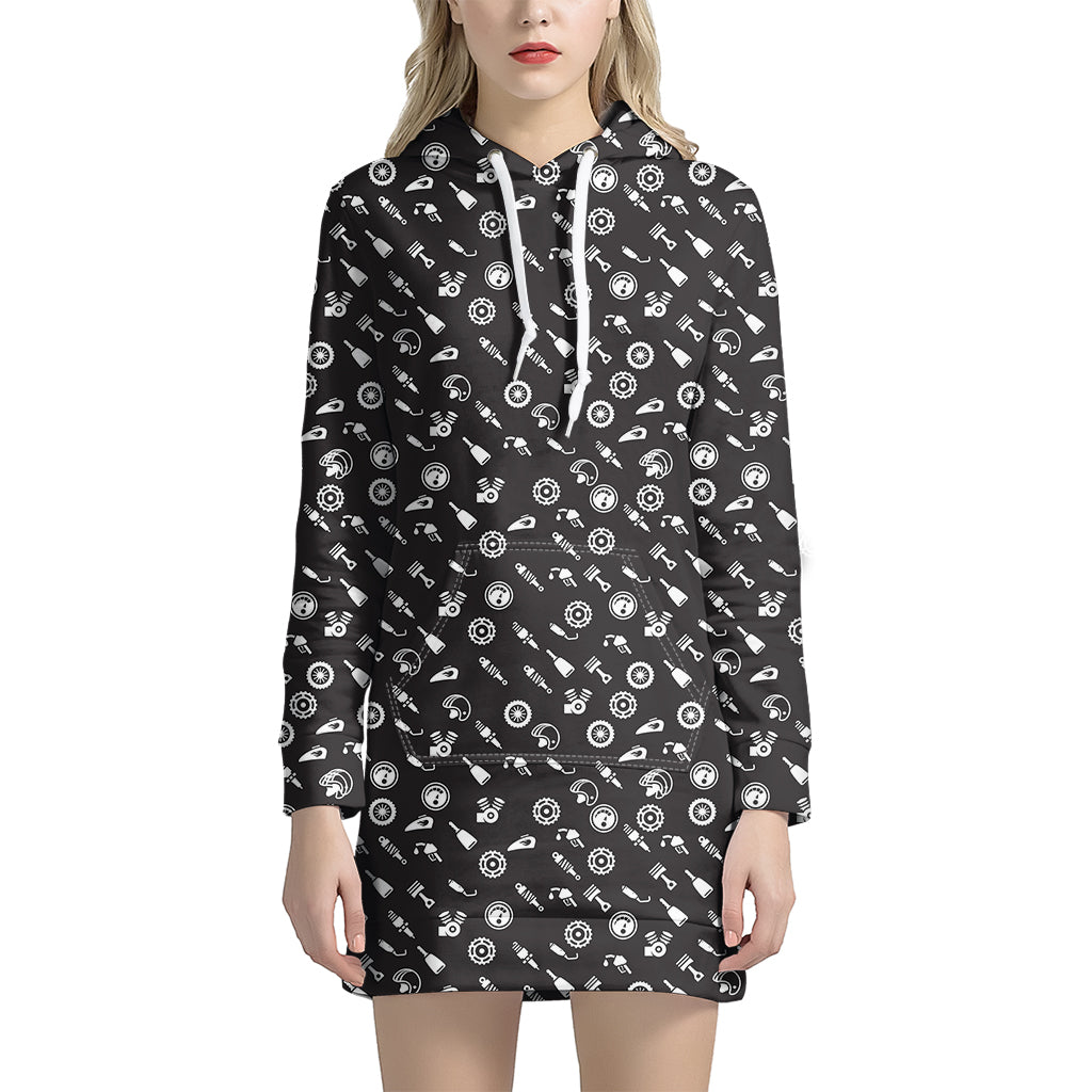 Motorcycle Parts Pattern Print Hoodie Dress