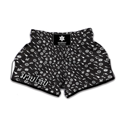 Motorcycle Parts Pattern Print Muay Thai Boxing Shorts