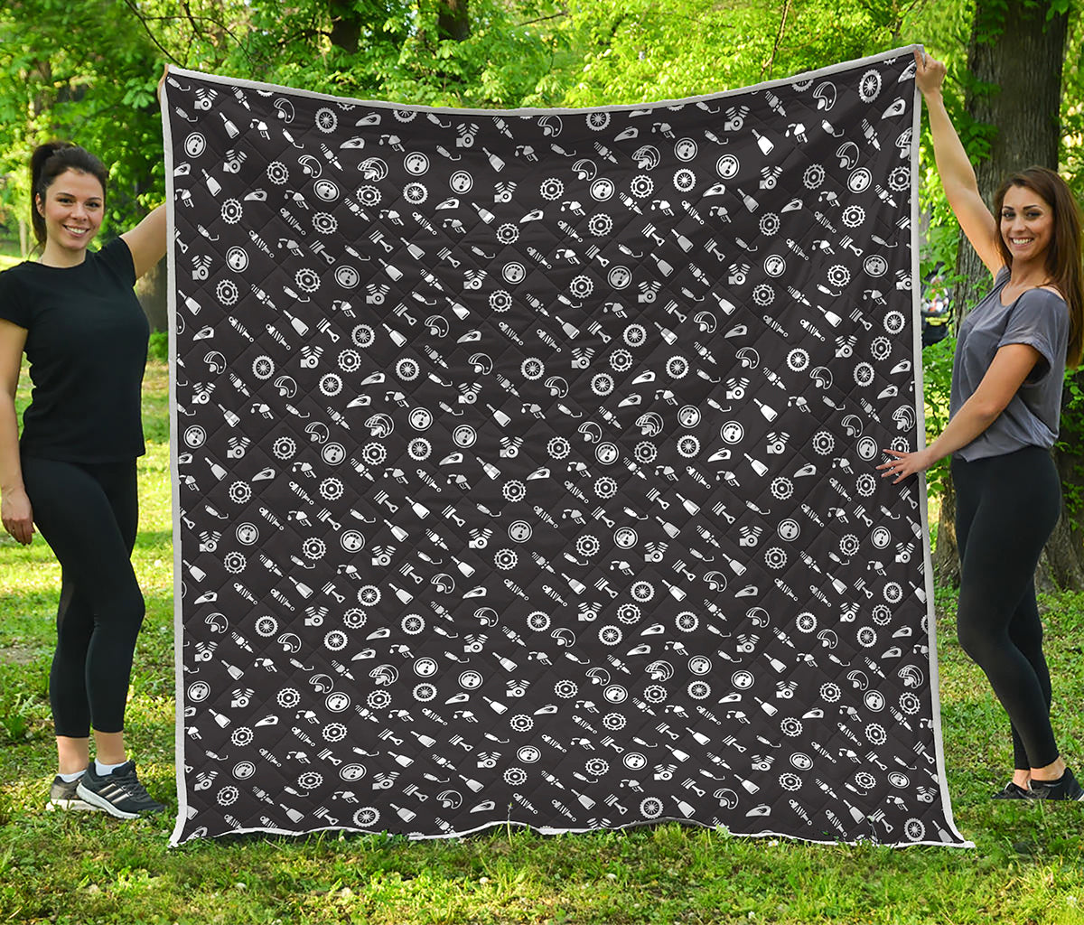Motorcycle Parts Pattern Print Quilt