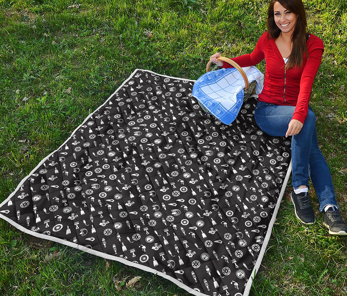 Motorcycle Parts Pattern Print Quilt