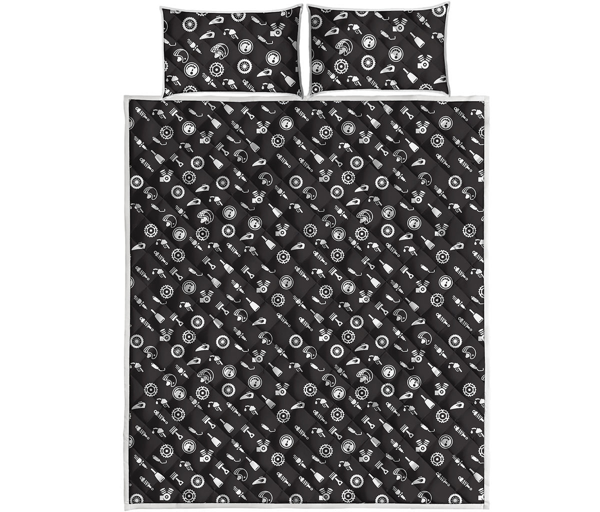 Motorcycle Parts Pattern Print Quilt Bed Set