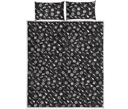 Motorcycle Parts Pattern Print Quilt Bed Set
