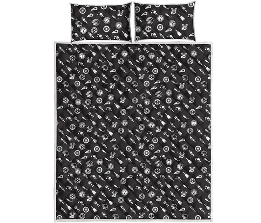 Motorcycle Parts Pattern Print Quilt Bed Set
