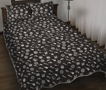 Motorcycle Parts Pattern Print Quilt Bed Set