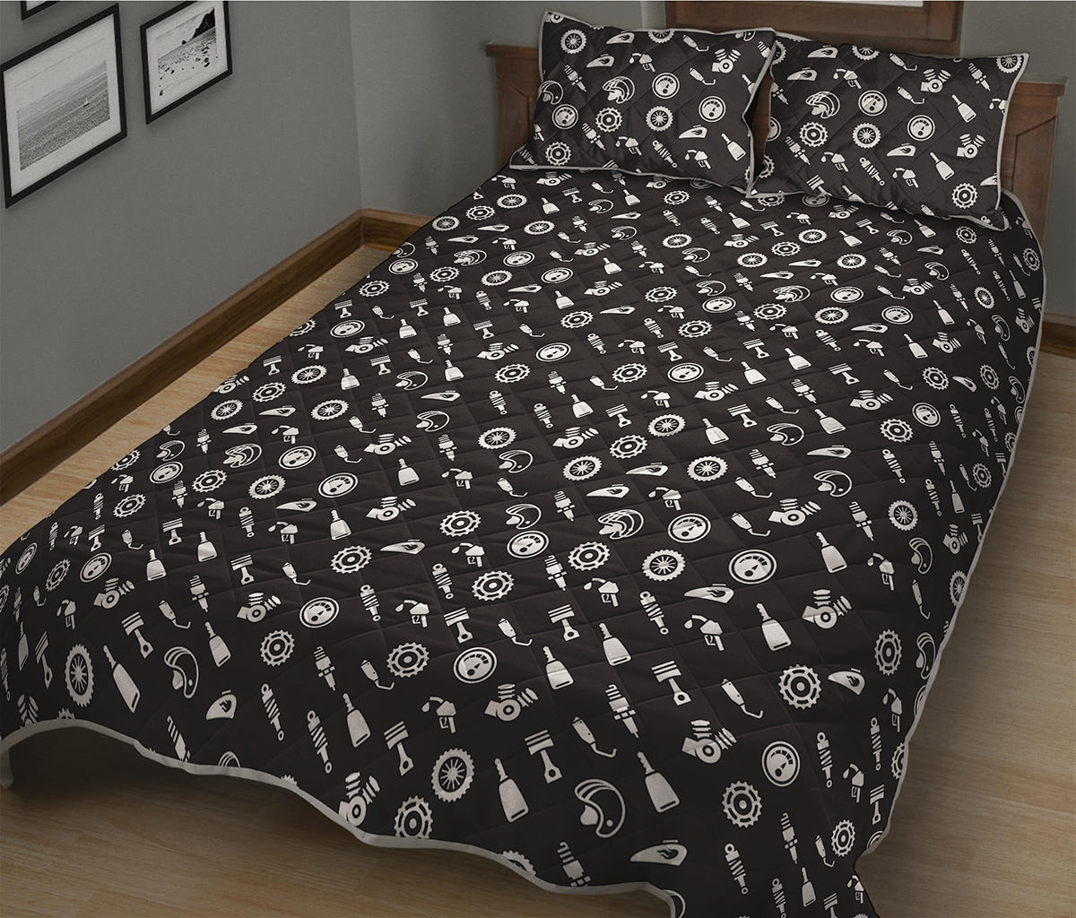 Motorcycle Parts Pattern Print Quilt Bed Set