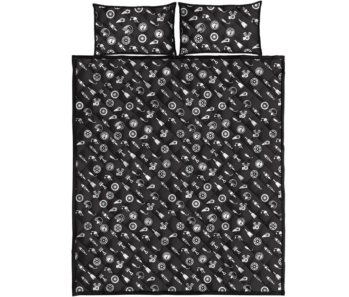 Motorcycle Parts Pattern Print Quilt Bed Set