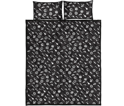 Motorcycle Parts Pattern Print Quilt Bed Set