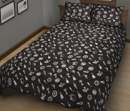 Motorcycle Parts Pattern Print Quilt Bed Set