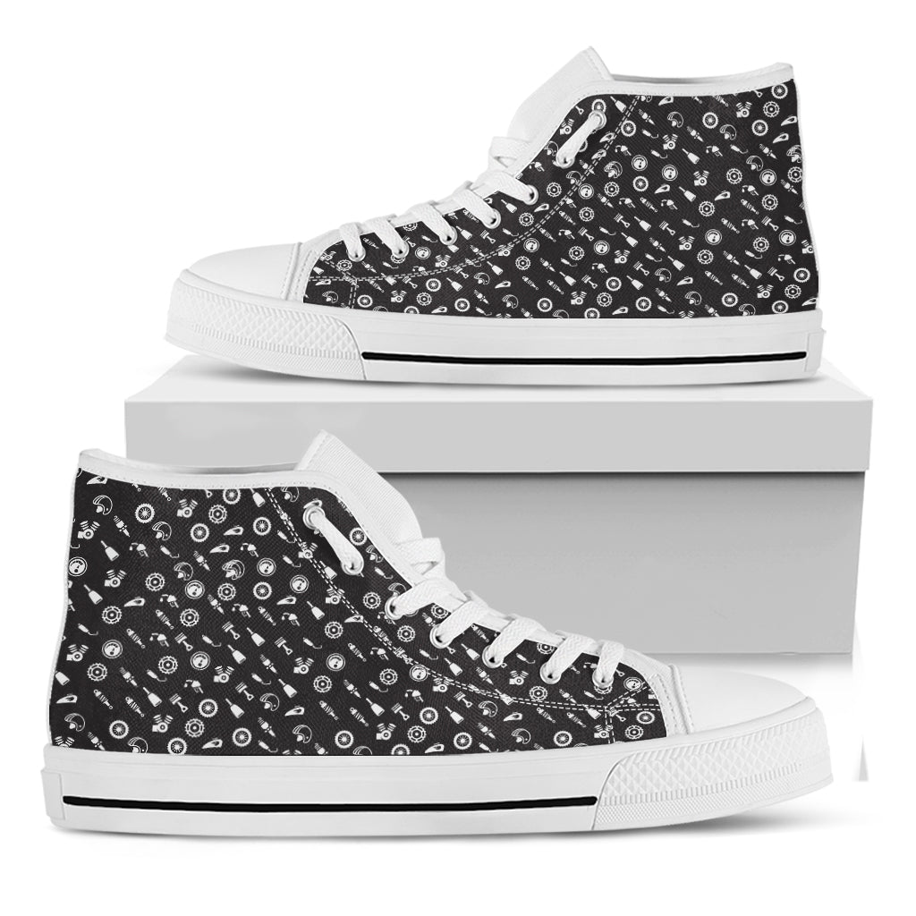 Motorcycle Parts Pattern Print White High Top Shoes